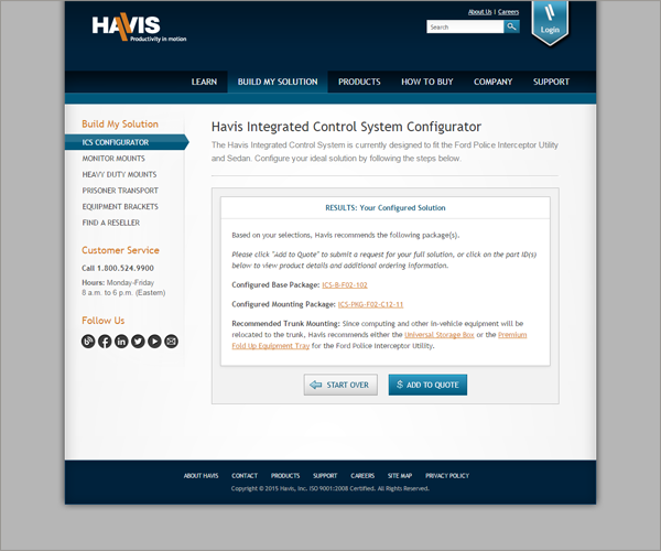 Havis Integrated Control System Configurator Results
