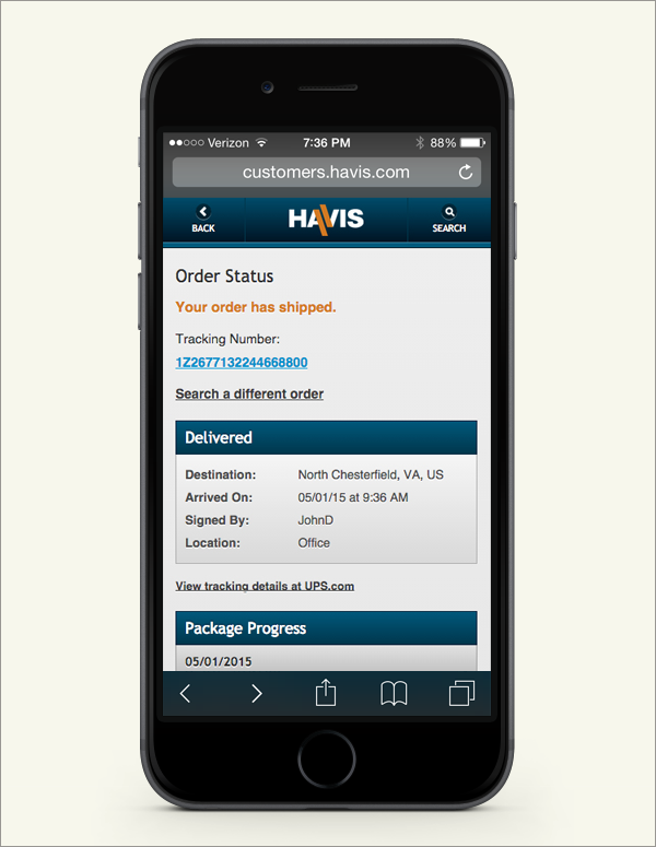 Havis Mobile Order Status